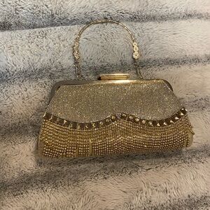 Gold Crystal Evening Clutch Handbag